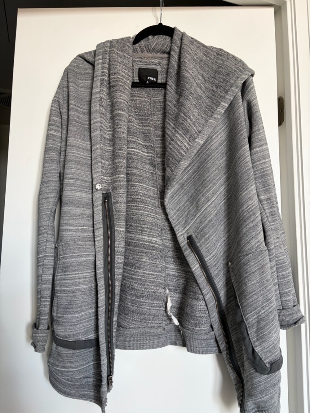 Wilfred Free Gray Marled Hooded Knit Jacket